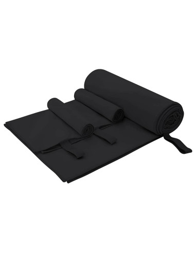 Set di Asciugamani Sportivi 3 pcs Nero Poliestere e poliammide