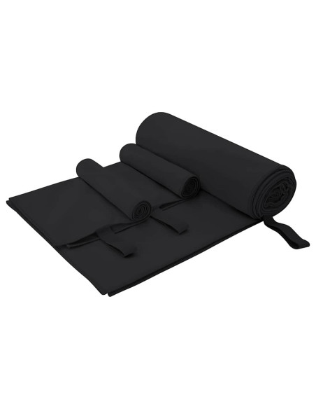 Set di Asciugamani Sportivi 3 pcs Nero Poliestere e poliammide