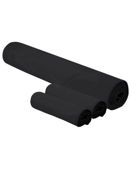Set di Asciugamani Sportivi 3 pcs Nero Poliestere e poliammide