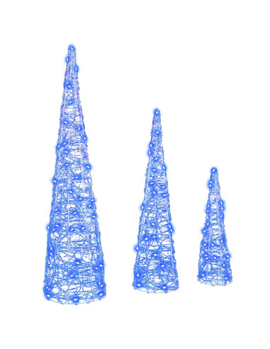 Albero di Natale con 90 LED 3 pcs Blu 20 x 20 x 80 cm Acrilico