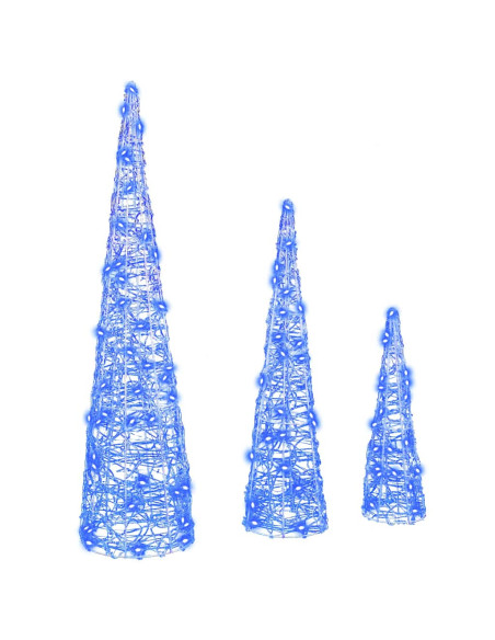 Albero di Natale con 90 LED 3 pcs Blu 20 x 20 x 80 cm Acrilico