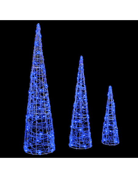 Albero di Natale con 90 LED 3 pcs Blu 20 x 20 x 80 cm Acrilico