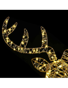 Slitta trainata da renna con 140 LED Bianco caldo 60 cm Rattan