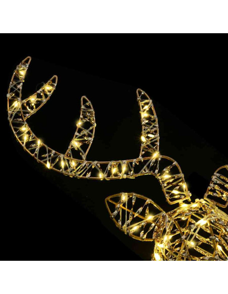 Slitta trainata da renna con 140 LED Bianco caldo 60 cm Rattan