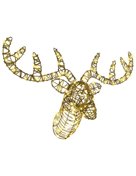 Slitta trainata da renna con 140 LED Bianco caldo 60 cm Rattan