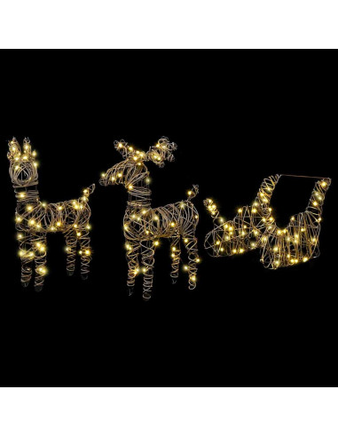 Slitta trainata da renna con 160 LED Bianco caldo Rattan