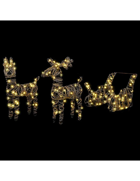 Slitta trainata da renna con 160 LED Bianco caldo Rattan