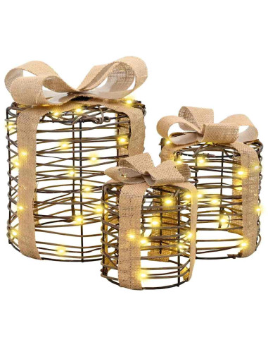 Decorazione Scatola Regalo con 60 LED 3 pcs Bianco caldo Rattan