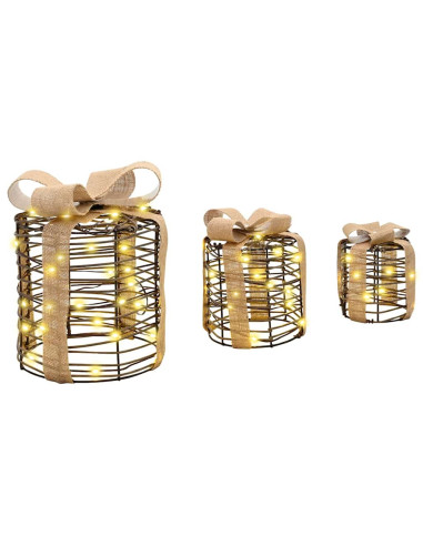 Decorazione Scatola Regalo con 60 LED 3 pcs Bianco caldo Rattan