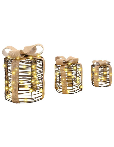 Decorazione Scatola Regalo con 60 LED 3 pcs Bianco caldo Rattan Decorazione Scatola Regalo con 60 LED 3 pcs Bianco caldo Rattan