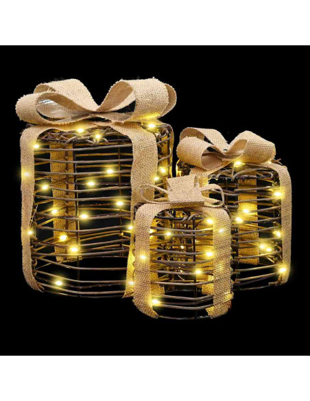 Decorazione Scatola Regalo con 60 LED 3 pcs Bianco caldo Rattan Decorazione Scatola Regalo con 60 LED 3 pcs Bianco caldo Rattan