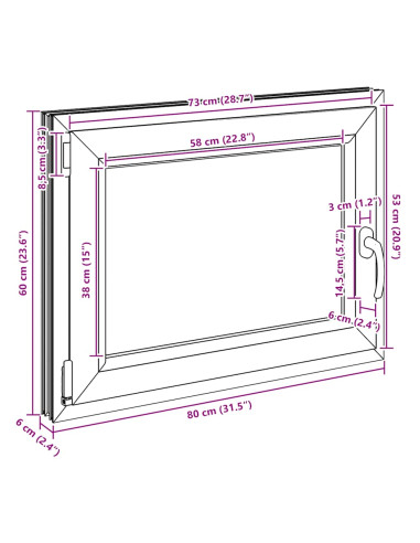 Finestra per cantina "RISOR" 80x60 cm anta ribalta DIN sinistra bianca