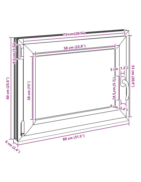 Finestra per cantina "RISOR" 80x60 cm anta ribalta DIN sinistra bianca