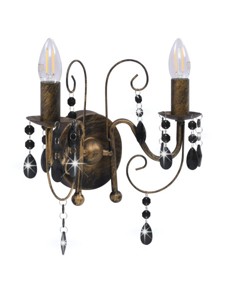 Lampada da Muro con Perle Nero Anticato per 2 Lampadine E14