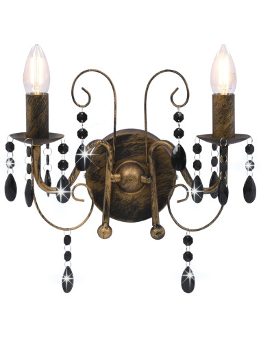 Lampada da Muro con Perle Nero Anticato per 2 Lampadine E14