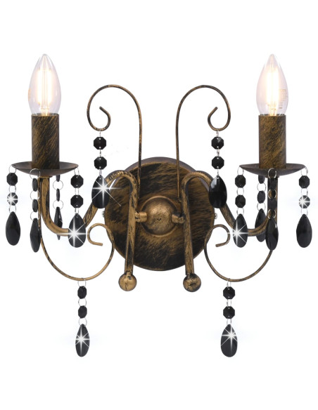 Lampada da Muro con Perle Nero Anticato per 2 Lampadine E14