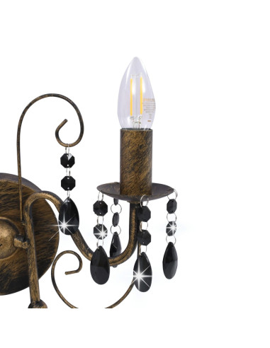 Lampada da Muro con Perle Nero Anticato per 2 Lampadine E14