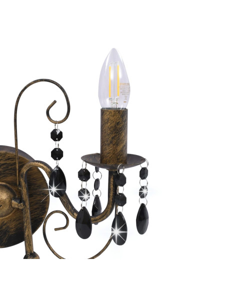 Lampada da Muro con Perle Nero Anticato per 2 Lampadine E14