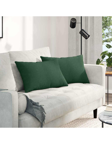 Cuscini da Divano 2 pcs Verde Scuro 60 x 40 cm Tessuto in Cords