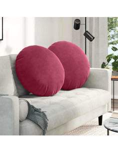 Cuscini per Seduta 2 pcs Rosso Vino Ø 40 x 13 cm Velluto 2