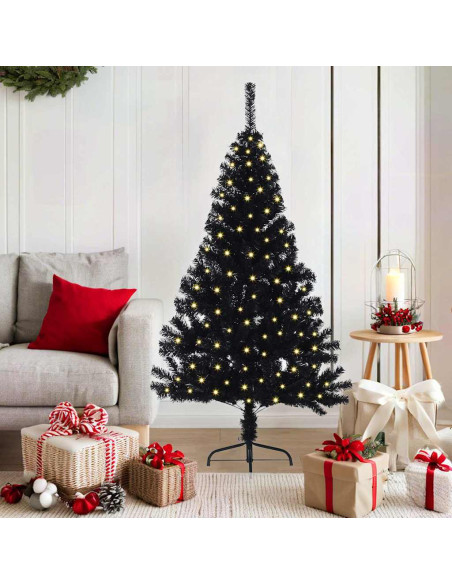 Albero di Natale artificiale con luci integrate Nero 150 cm PVC