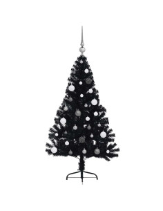 Albero di Natale artificiale con luci integrate Nero 150 cm PVC