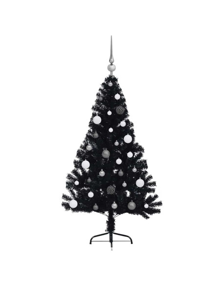 Albero di Natale artificiale con luci integrate Nero 150 cm PVC