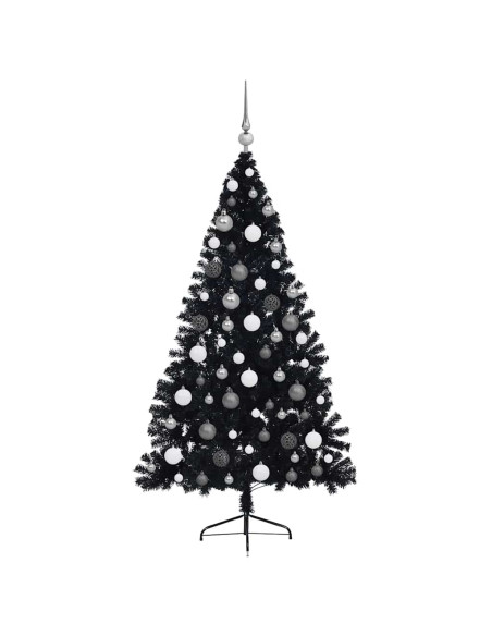 Albero di Natale artificiale con luci integrate Nero 180 cm PVC