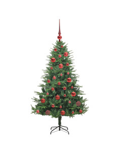 Albero di Natale Artificiale Pre-illuminato con Set di Palline