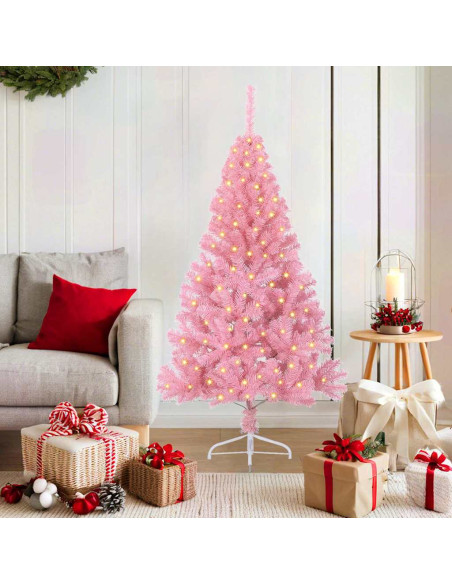 Albero di Natale artificiale con luci integrate Rosa 150 cm PVC