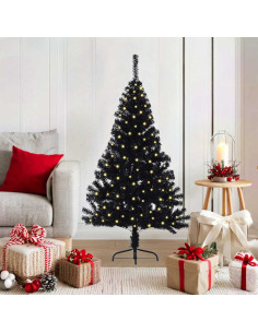 Albero di Natale artificiale con luci integrate Nero 120 cm PVC