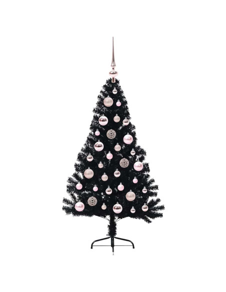 Albero di Natale artificiale con luci integrate Nero 120 cm PVC