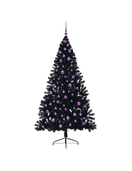 Albero di Natale artificiale con luci integrate Nero 210 cm PVC