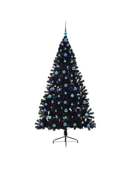 Albero di Natale artificiale con luci integrate Nero 210 cm PVC