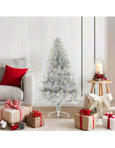 Albero di Natale artificiale con luci integrate Argento 120 cm