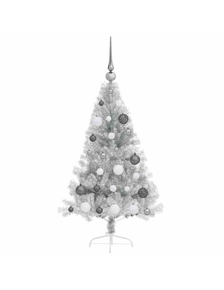 Albero di Natale artificiale con luci integrate Argento 120 cm