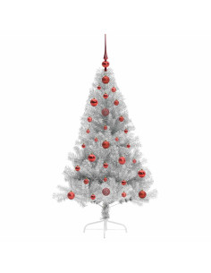 Albero di Natale artificiale con luci integrate Argento 120 cm