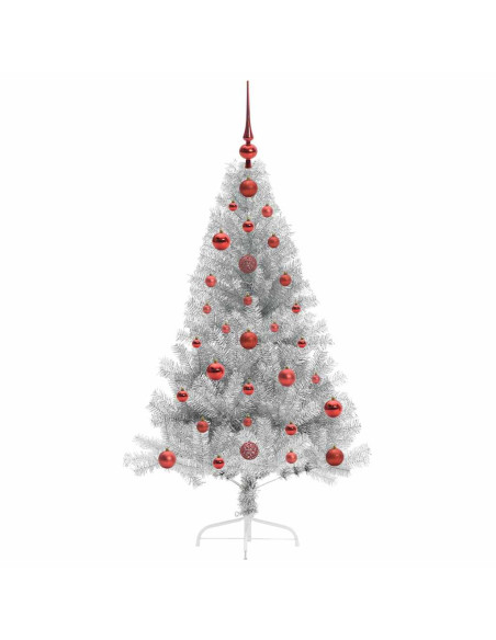 Albero di Natale artificiale con luci integrate Argento 120 cm