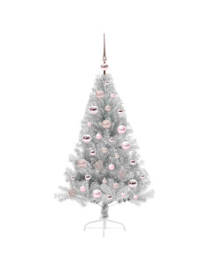 Albero di Natale artificiale con luci integrate Argento 120 cm