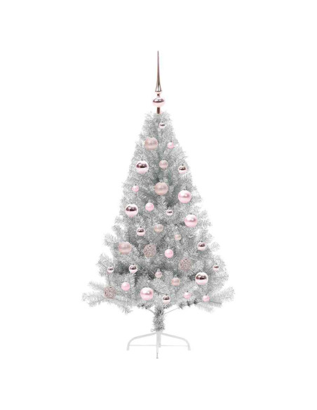 Albero di Natale artificiale con luci integrate Argento 120 cm