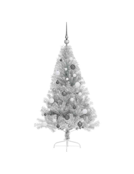 Albero di Natale artificiale con luci integrate Argento 150 cm