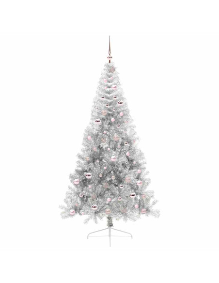 Albero di Natale artificiale con luci integrate Argento 210 cm