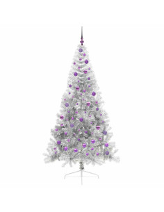 Albero di Natale artificiale con luci integrate Argento 210 cm