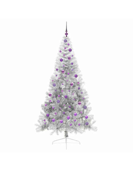 Albero di Natale artificiale con luci integrate Argento 210 cm