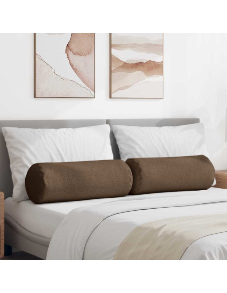 Cuscini a rullo 2 pcs Marrone Ø 25 x 70 cm Tessuto