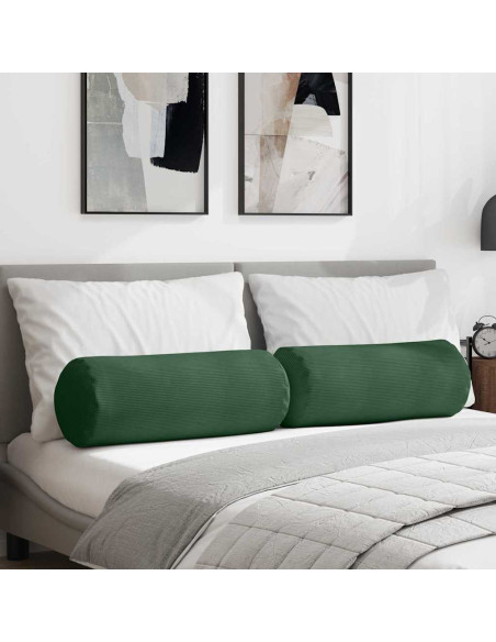 Cuscini a rullo 2 pcs Verde Scuro Ø 25 x 70 cm Tessuto in Cords