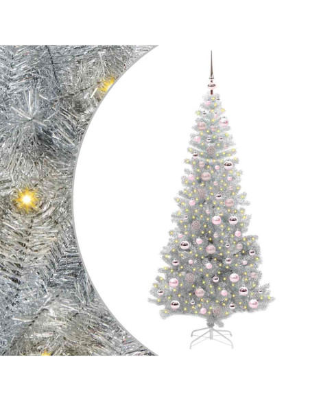 Albero di Natale con 300 LED con supporto Argento 180 cm PET