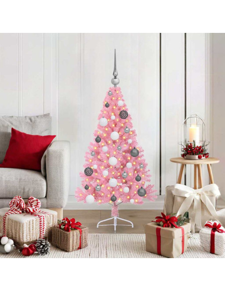 Albero di Natale artificiale con luci integrate Rosa 120 cm PVC