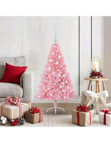 Albero di Natale artificiale con luci integrate Rosa 120 cm PVC