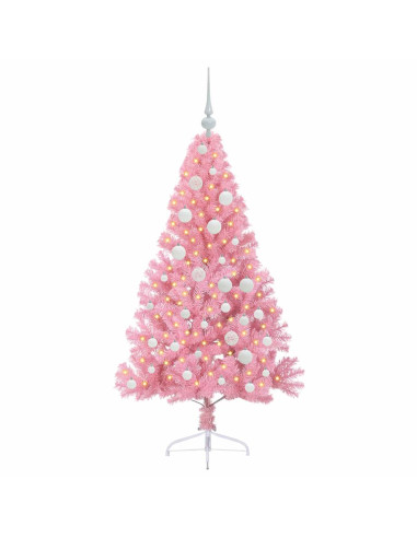 Albero di Natale artificiale con luci integrate Rosa 120 cm PVC